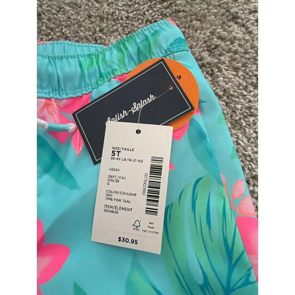 Gymboree Swim Trunks Toddler 5T Teal Pink Tropical Floral NWT UPF 50+